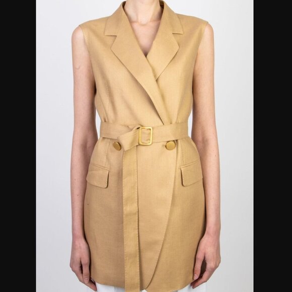 Tagliatore 100% Linen Tan Harmony Blazer Vest Dress EU 40 / US 8  $525 - Picture 3 of 13